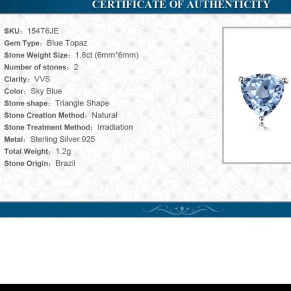 Sterling Silver 925 Blue Topaz Stud Earrings - Picture 4 of 5